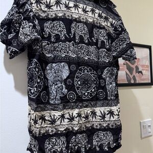 Men's Black and White Elephant Print Shirt, purchased in Thailand. Size XL